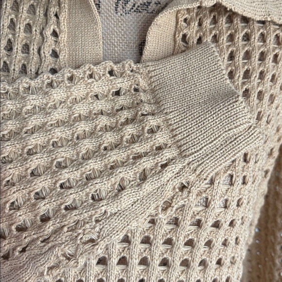 Andthewhy tan collared open knit long sleeve vneck sweater - Picture 5 of 16